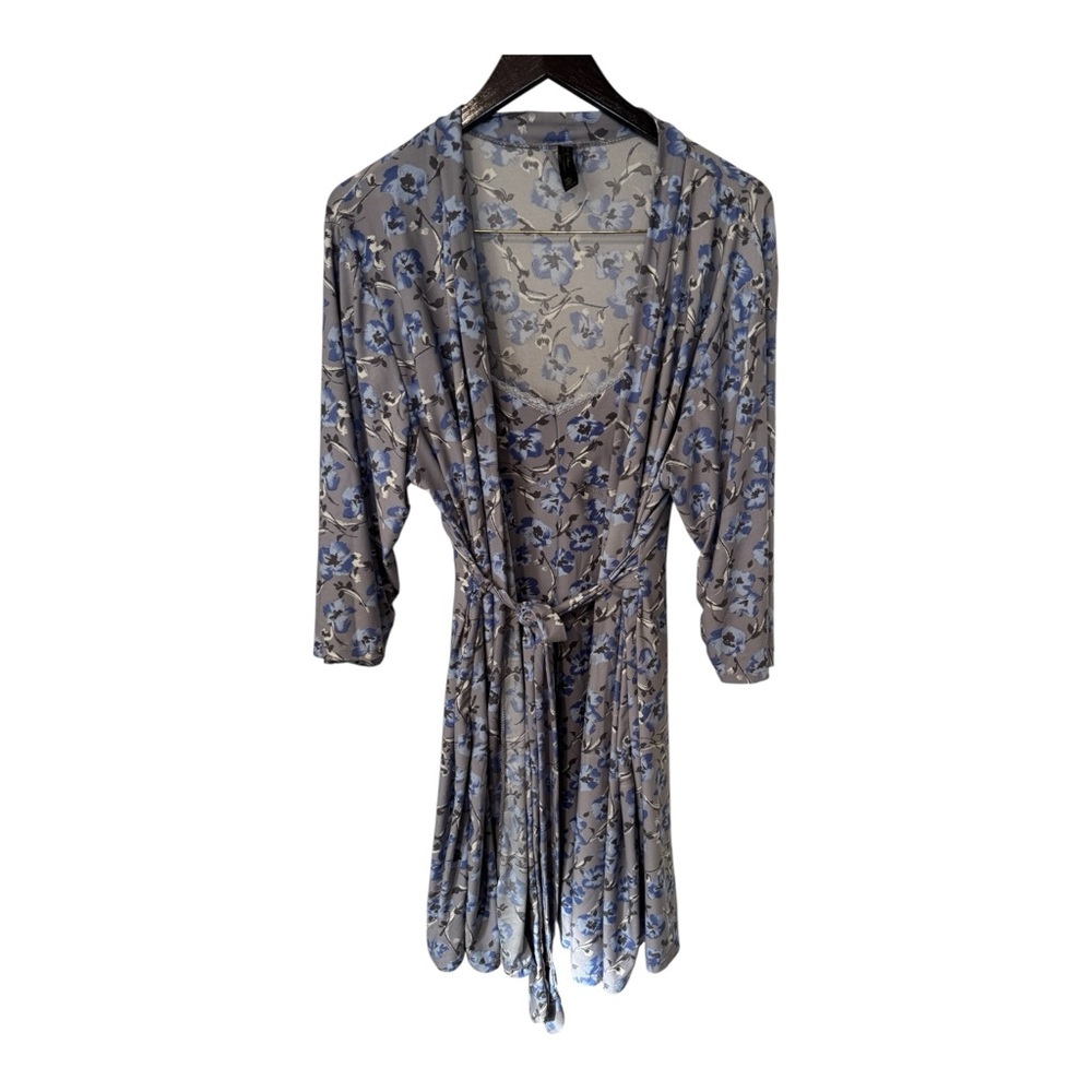 Marilyn Monroe Floral Nightgown & Robe Set Size L Blue Gray Lace Trim